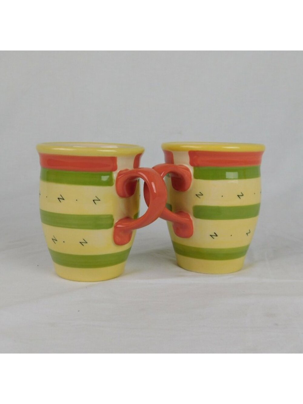Pfaltzgraff Set of 2 Pistoulet Mugs Cups Coffee Tea Red Stripe Jana Kolpen 14 oz
